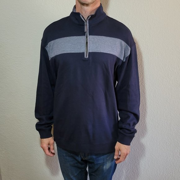 Roundtree & Yorke Other - Roundtree & Yorke Pullover Sweatshirt Navy Blue Gray Men's 1/4 Zip Knit Size XL